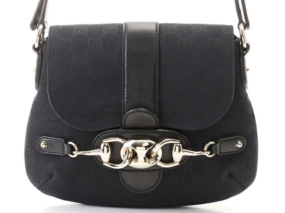 Gucci Horsebit Hobo Bag Black GG Canvas Leather
